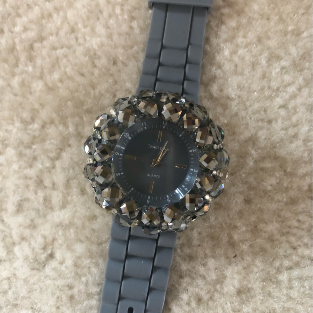 Traci Lynn Jewelry Watch with grey rubber band.